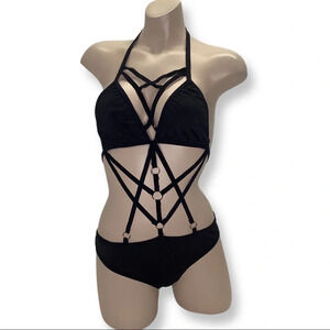 Lanshifei Black Fun Punk Strappy Temptation Super Seductive Bodysuit Size L New